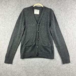Abercrombie Fitch Cardigan Sweater Mens M Charcoal Gray Grandpa Preppy Pockets*